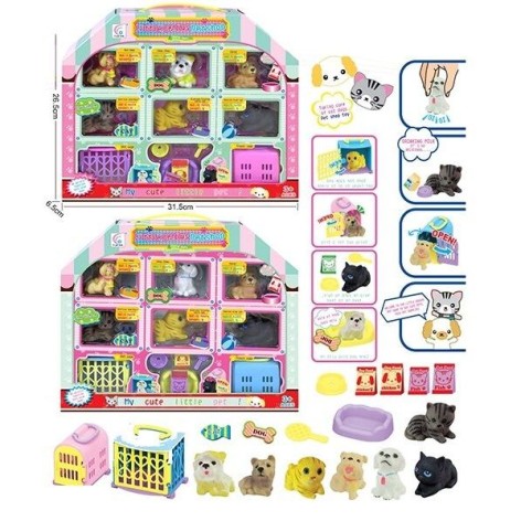 Набор животных 882 6 животных, пискавки, аксессуары, домики, в коробке