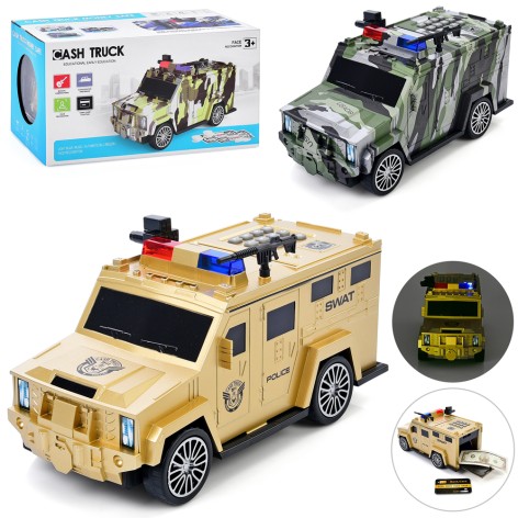 Машина 26см, сейф з кодом, затягує купюри, звук, світло, 2 види(військова, поліція), на бат-ці, в кор-ці, 28,5-15-13,5 см /18/