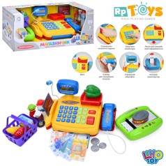 Касовий апарат калькулятор, продукти, мікроф, сканер, звук(укр.), світло, на бат-ці, кор-ці, 44-18-18см 