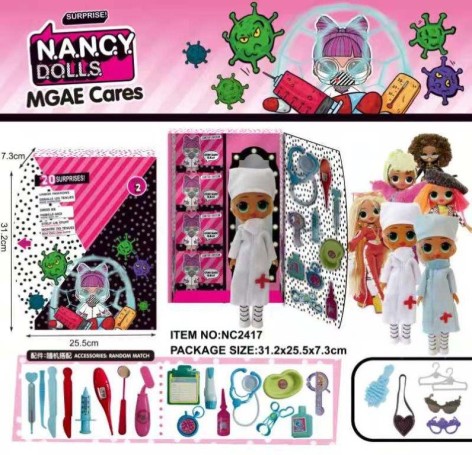 Ігровий набір Nancy Dolls лялька з набором лікаря, 4 види + одяг, аксесуари, в коробці 31*26*7,3 см