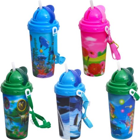 Стакан-поилка с трубочкой на ремешке 500 мл 011