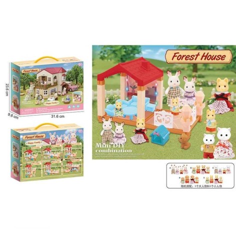 Домик игровой с флоксовыми животными, 2 фигурки в наборе, мебель, подсветка 111-435A