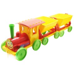 Паровозик-конструктор з 2-ма вагонами червоний