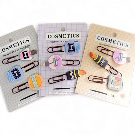 Закладка-скріпка для книг силіконова 3шт. "Косметика" 6,3см