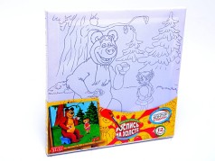 Креативное творчество. Раскраска на холсте "Медведь и девочка", холст на деревянном подрамнике, 12 красок, кисти 31*31