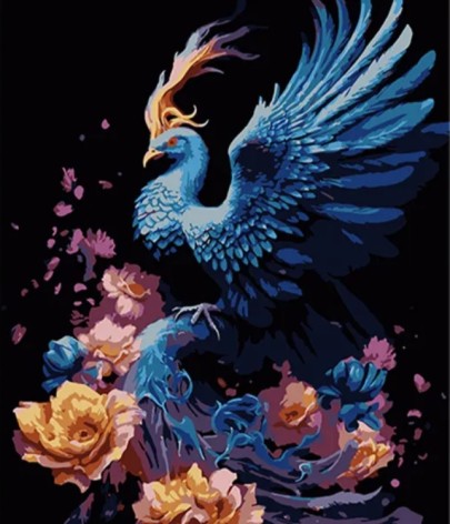 Набір для розпису за номерами Фенікс у квітковому пламені Strateg на чорному тлі розміром 40х50 см (AH1121)