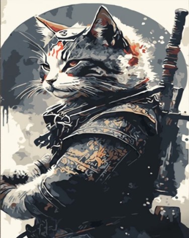 Набір для розпису по номерах Кіт самурай Strateg розміром 40х50 см (DY421)
