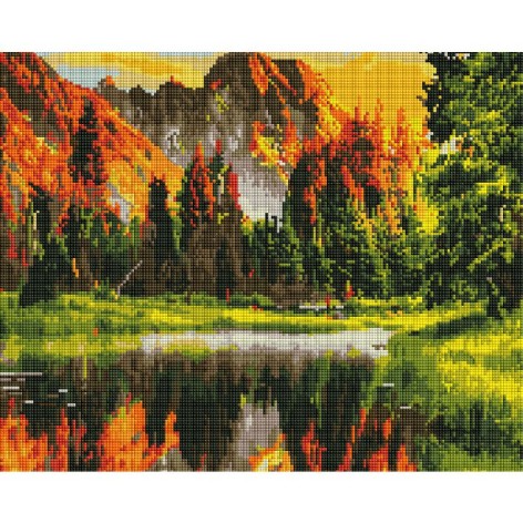 Алмазна мозаїка: Захід в гірській долині