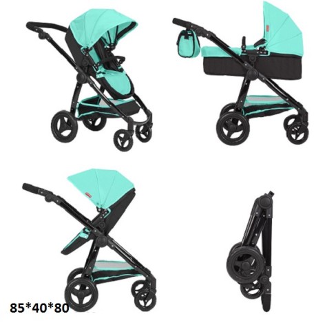 Коляска для ляльки 2в1 CARRELLO ULTRA 9696  GREEN з сумкою метал.кор.51*14,5*44,5 /1/