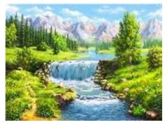 Картина по номерам "Река в лесу" 40*50см, краски акрилловые, кисть-3шт.(1*30)