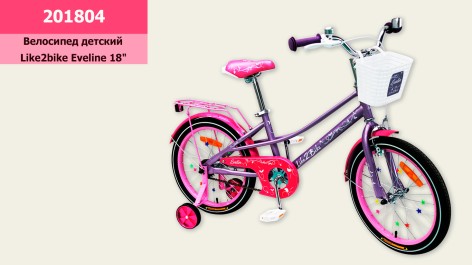 Велосипед дитячий 2-х колісний 18'' Like2bike Eveline, фіолетовий, рама сталь, зі дзвінком, ручне гальмо, складання 75