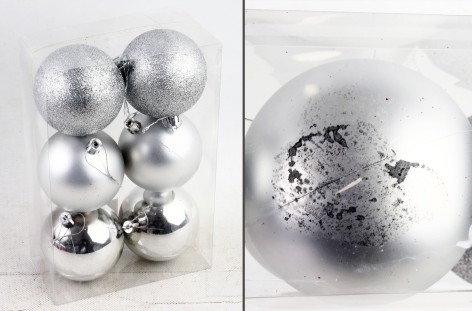 УЦЕНКА 30% Новорічні прикраси 6 штук, кульки, D = 7,5 см, у слюді, мікс видів  