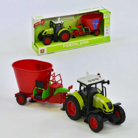 Трактор игрушечный с сеялкой инерционный, озвученный, со светом в коробке 42*12*19 см