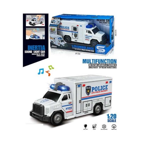 Машина спецтехники "Полицейский фургон", звук, подсветка, резиновые колеса, инерция JS165A
