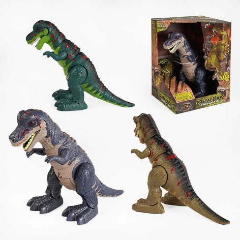 Динозавр 3 вида, ходит, подсветка, звук, на батарейке, в кор. /12-2/