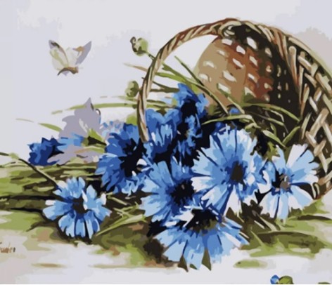 Набір для розпису по номерах Ковшик волошок Strateg розміром 40х50 см (GS1359)