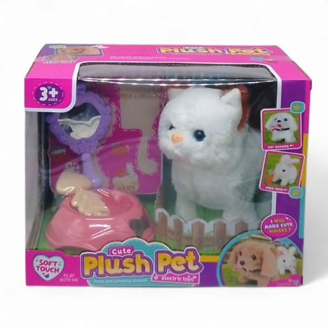 Игровой набор со зверьком "Plush Pet. Котик белый с коричневым ушком"