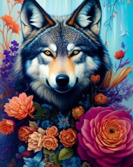 Набор для творчества алмазная картина Волк среди цветов Strateg размером 40х50 см (SK85998)