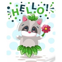 Картина по номерам Strateg ПРЕМИУМ Приветливый енотик с лаком и размером 30х40 см