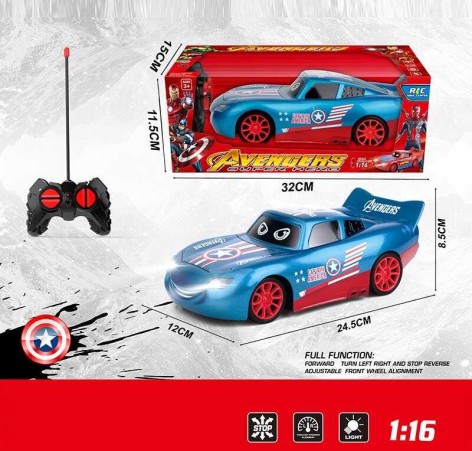 Радиокерованная машина Супергероя на батарейках с подсветкой фар масштаб 1:16