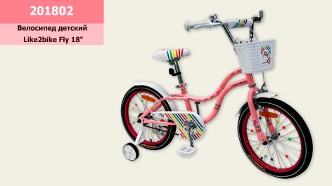 Велосипед дитячий 2-х колісний 18'' Like2bike Fly, рожевий, рама сталь, зі дзвінком, ручне гальмо, складання 75