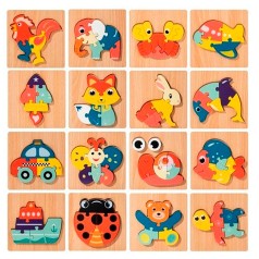 Дерев'яна іграшка Пазли мікс видів (тварини, транспорт, комахи, морські мешканці), у п/е, 15-15-1см 