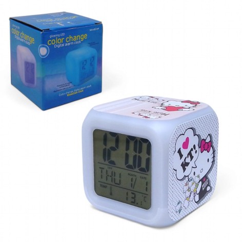Годинник-нічник аніме Hello Kitty будильник, різнокольорове підсвічування, звук, у коробці