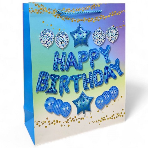 Пакет "С Днем рождения" (32х26 см), голубой
