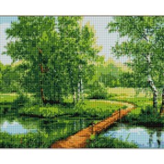 Набор для творчества алмазная картина Летний ручей в лесу Strateg размером 30х40 см (KB123)
