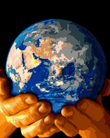 Набір для розпису по номерах Планета в наших руках Strateg розміром 40х50 см (GS191)