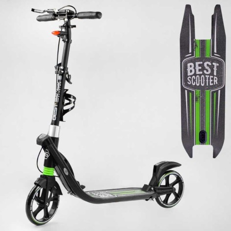 Самокат двоколісний "Best Scooter" (ФАРА, колеса PU 200мм, 2 амортизатори, затискач керма, ручне гальмо, в коробці)
