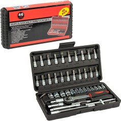 Набор инструментов 46 предметов в черном кейсе, биты и торцевые головки с трещоткой 46-24T-B