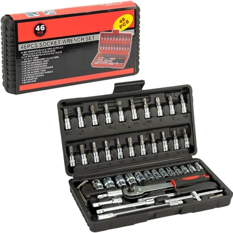 Набір інструментів 46 предметів у чорному кейсі, біти та торцеві головки з тріскачкою 46-24T-B