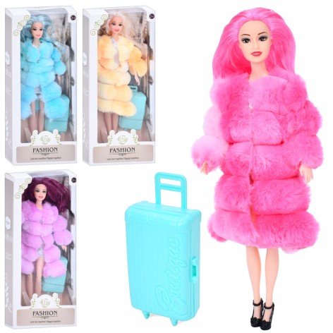 Лялька 29см, шарнірна, валіза, 4 кольори, в кор-ці, 14-32-6см 