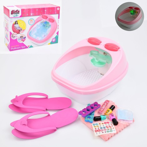 Косметика набір для педикюру, ванна, лак 3шт, пилка, наліпки, пудра, масажер, пара, на бат-ці, кор-ці, 40-30-14см 