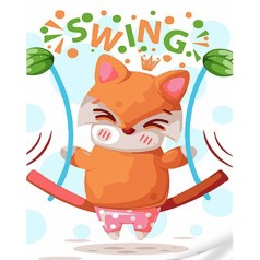 Картина по номерам Strateg ПРЕМИУМ Лисенок на качелях с лаком и уровнем размером 30х40 см