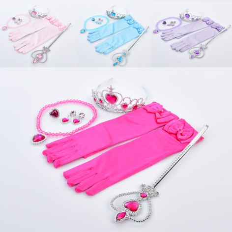 Набор аксессуаров волшебная палочка 31см, диадема, перчатки 29см, подвеска, серьги/клипсы, кольцо, 4 цвета, в п/е 19-34-3см 