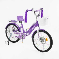 Велосипед 2-х колісний 20" "Corso Nice" сталева рама, дискові гальма, дод. колеса, дзвоник, бутилочка, корзинка, зібран на 85%  