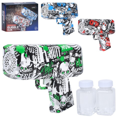 Мильні бульбашки пістолет/бластер, 20см, зап 2шт, мікс коль., на бат-ці, в кор-ці, 20-16-7,5с 