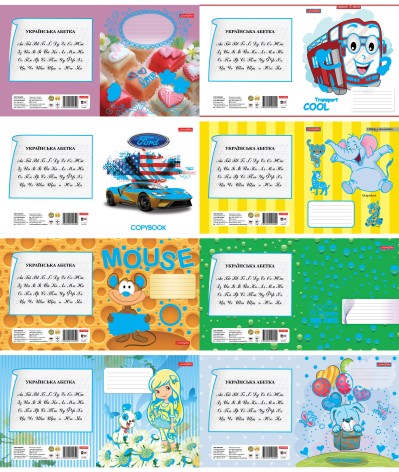 Тетрадь 12 л. коса линия, з Глитерным покрытием, серия МИКС-1,2, ТМ ФЛ, 25шт в упак. 