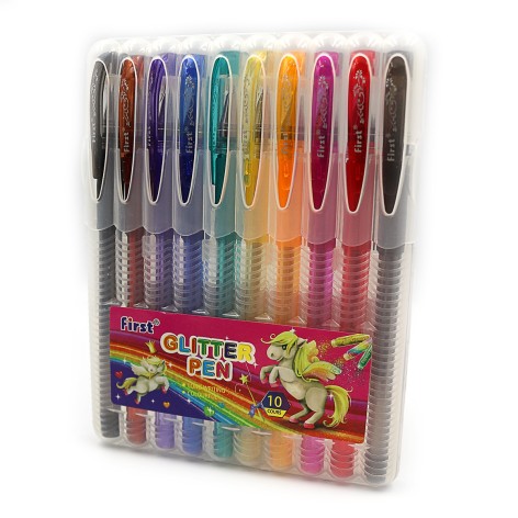 Набір гелевих ручок гліттер, 10шт, 10кол, PVC BOX з підвісом //