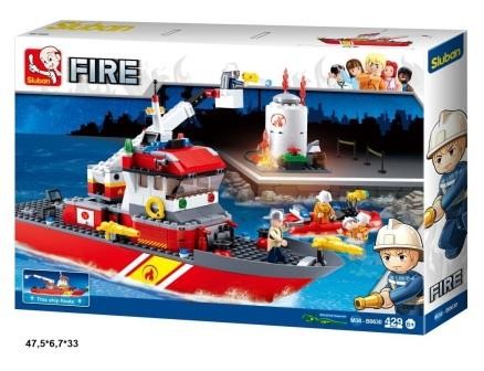 Конструктор SLUBAN пожежні, катер, фігурки, 429 дет,в кор-ці, 47,5-33-7см 