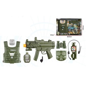 Игрушечный военный набор оружия F8528-6A с бронижилетом и маской на батарейках, музыка, свет, 60,5*5,5*41,5
