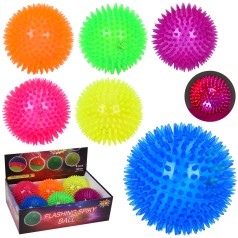 М'яч дитячий 10см, пискавка, масажний, світло, бат(табл), (6 кольорів), /12/72/6шт в кор. 30,5-10-20,5см