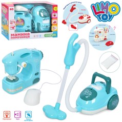 Набір іграшкової побутової техніки швейна машина 18см (музика, світло, рухлива гла, педаль керування), пилосос 18см(звук, світло), пінопластові кульки, на бат-ці, в кор-ці, 35-23-11,5см 