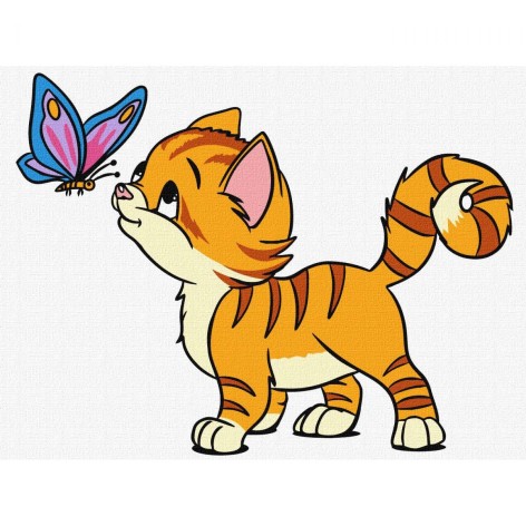 Набор для росписи по номерам для детей "Котик и бабочка" 30х40см