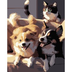 Набір для розпису по номерах Дві собаки і кіт Strateg на чорному фоні розміром 40х50 см (AH1190-17)