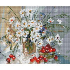 Алмазна мозаїка: Ромашки і вишня