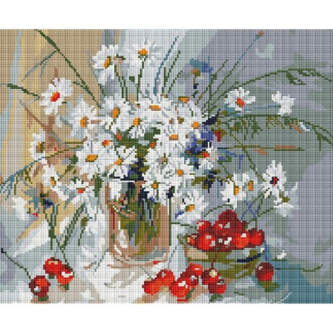 Алмазна мозаїка: Ромашки і вишня