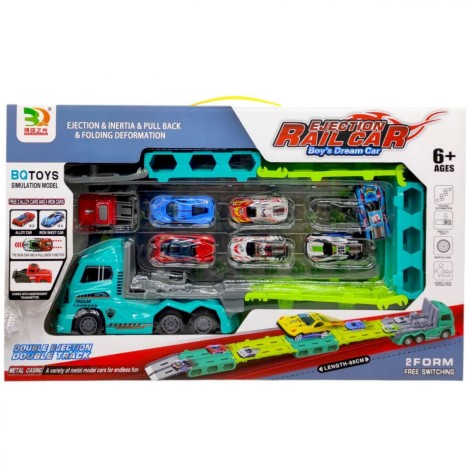 Трейлер-трек (инерц.с метал.машинками) БИРЮЗОВЫЙ